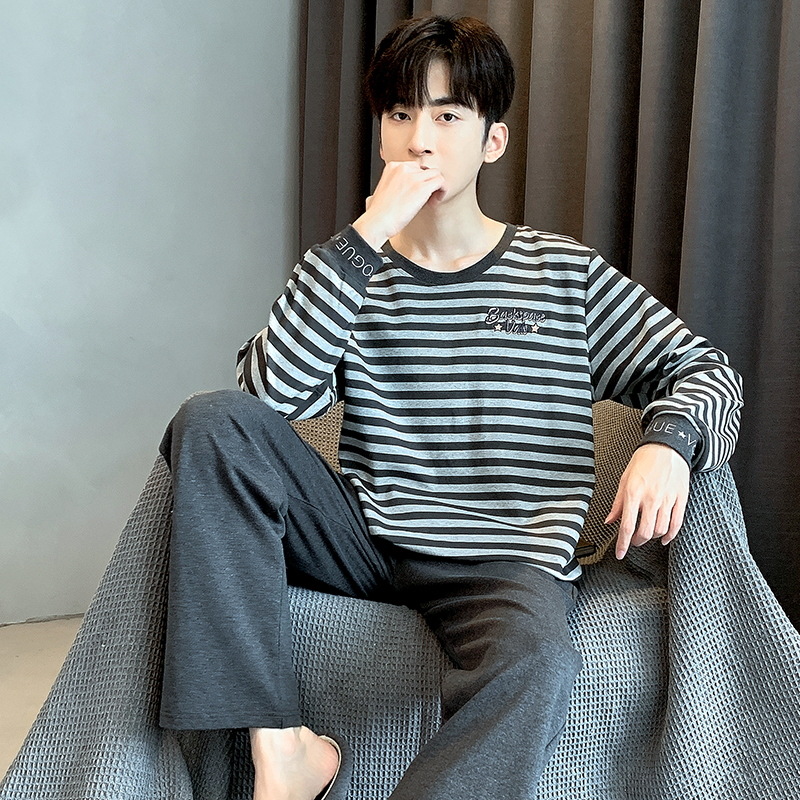 2023 Otoño e Invierno pijamas hombres con cuello en V manga larga traje suelto casual juventud hogar desgaste simple Traje a cuadros