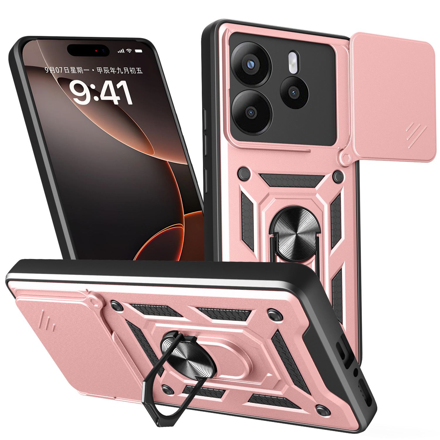 Aplicable RMNOTE14 5G versión extranjera modelo TPU + PC 2 en 1 360 soporte giratorio sargento anti-caída