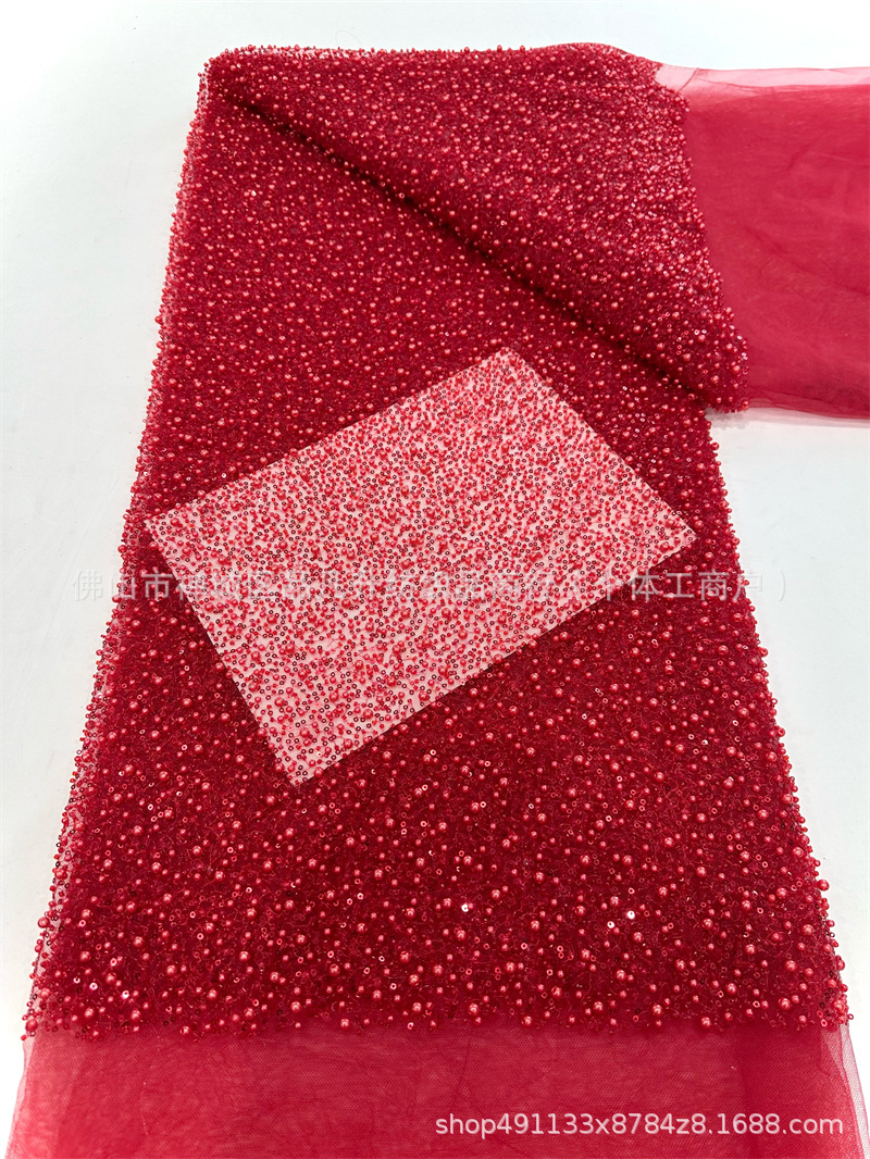 Tejido de perlas de alta densidad, tejido bordado de tubo de perlas, vestido de boda, moda, tela de cena, stock transfronterizo