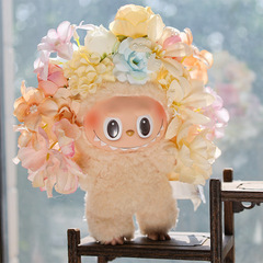 拉布布双面簪花围国风新中式绢花发箍花环迷你娃娃公仔装扮头饰品