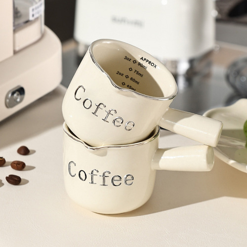 Highly stylish Italian-style espresso cup with measurements, crafted from premium, delicate ceramic—perfect for precise coffee brewing and serving.