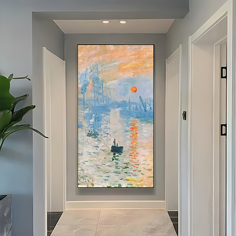 Entrance Decorative Painting Oil Painting Vertical Version Monet Sunrise Corridor End Mural Floor-To-Ceiling Painting Entrance Door Facing Wall Hanging Painting