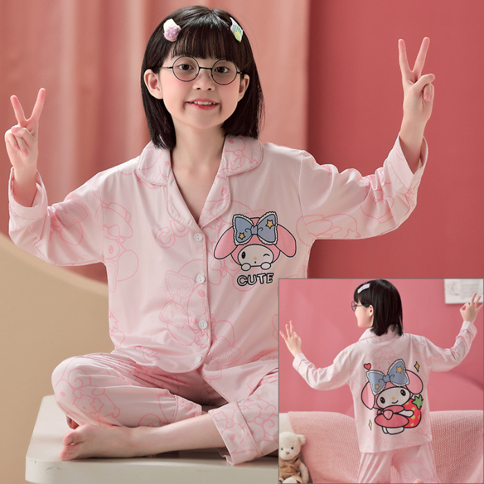 Pijamas para niños primavera y otoño pijamas para padres e hijos de niños y niñas de algodón de manga larga de dibujos animados cardigan ropa para el hogar para niños medianos y grandes