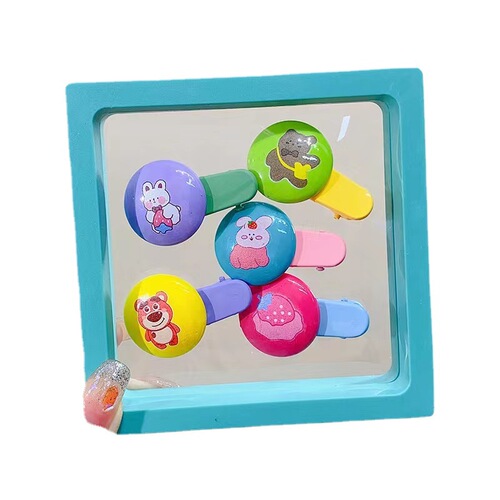 Korean Version New Cute Candy Bean Hair Clips for Kids Cartoon Color Gift Box Set Heart Hair Clip Side Clip Hair Accessory