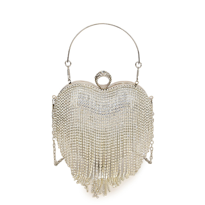 Bolso de mujer transfronterizo de corazón de melocotón con diamantes bordados bolso de amor bolso de mano bolso de cena bolso de cadena bolso de cinturón un cabello