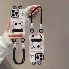 筋理画パンダ公仔はリンゴ16携帯ケース15PROカードバッグストラップ14シリコンゴム転倒防止13アイデアXを適用している
