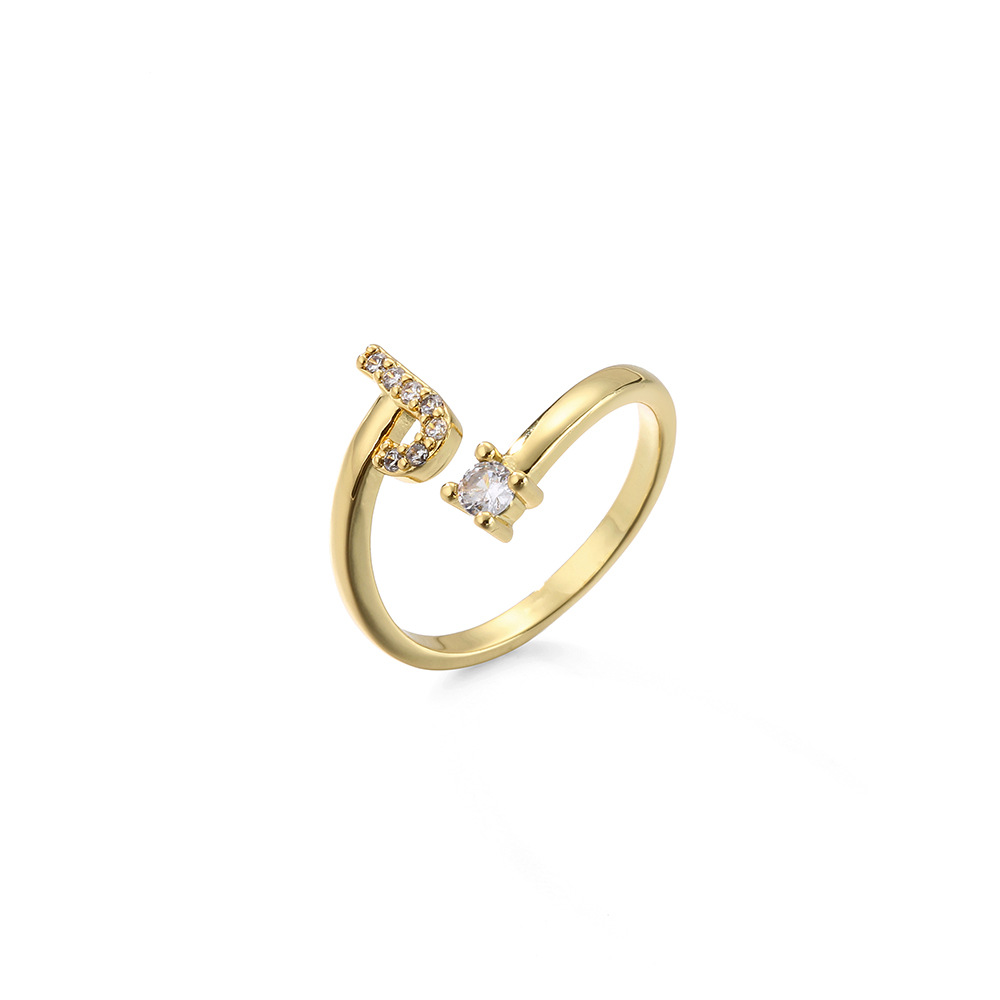 2g Weight Travel Occasion Copper Material Letter Pattern Women'S Gender Plating Design White, Gold Color Wholesale New Micro-inlaid Letter Zircon Copper Open Ring Nihaojewelry 10