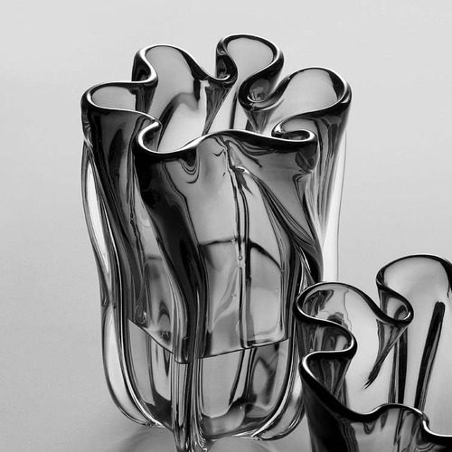 Modern Luxury Gray Petal Mouth Glassware Vase Dining Table TV Cabinet Home Living Room Hallway Decoration Flower Arrangement Decorative Item 