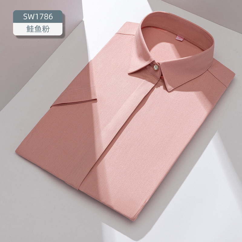 LOGO personalizado camisa de fibra de bambú de mujer de manga corta de moda de negocios sin quemar elástico delgado procesamiento de camisa de ropa profesional