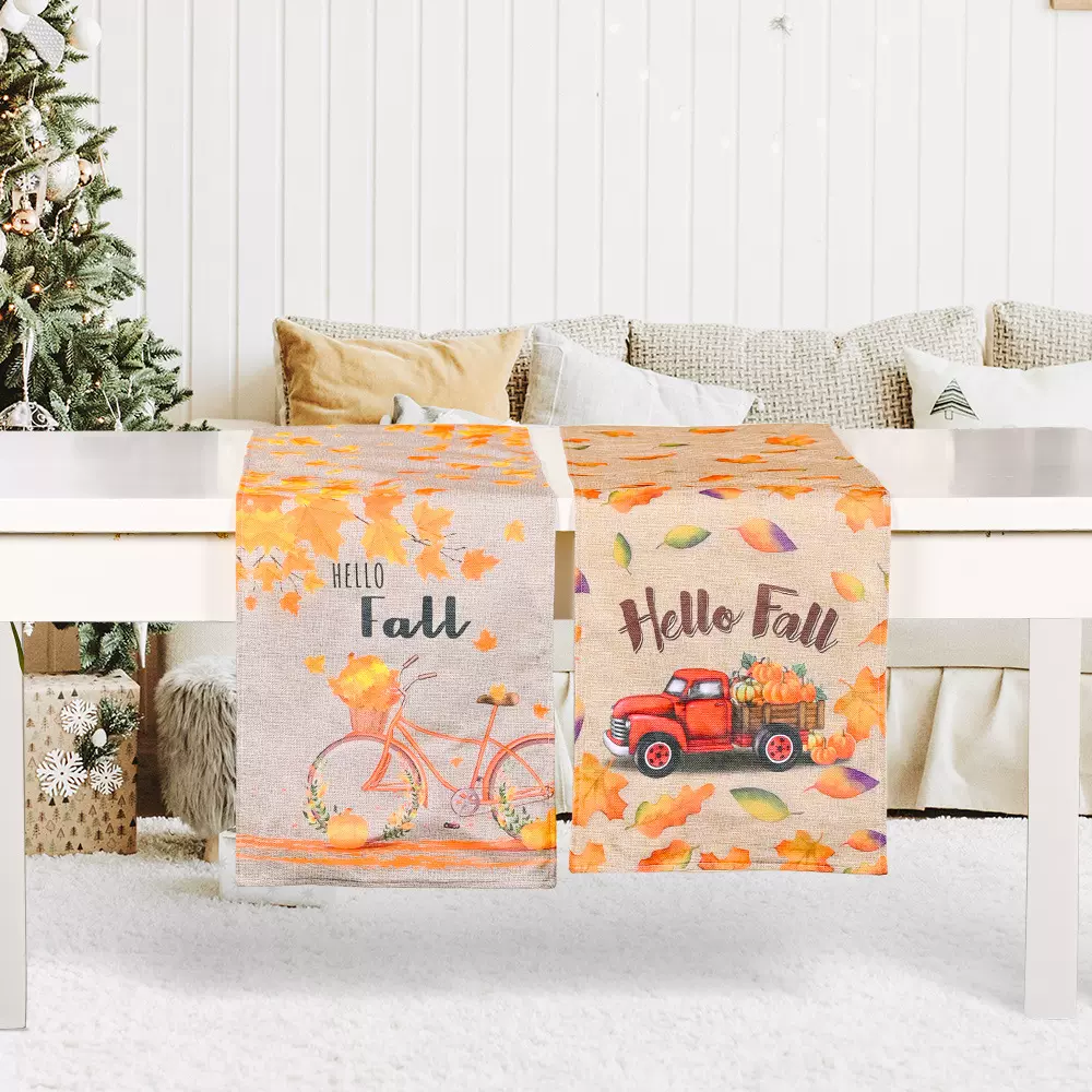 跨境新品丰收节装饰品秋天餐桌装饰椅桌旗感恩节节日气氛装饰用品