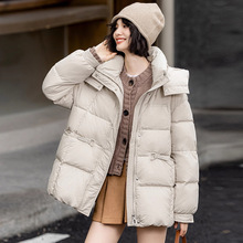 连帽中长款羽绒服女2025冬新款时尚休闲复古加厚宽松小个子面包服