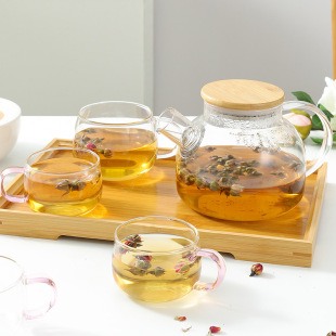 Thickened Glass High Temperature Resistant Tea Set Fruit Bubble Flower Tea Pot Flower Tea Cup Set Household Heat Resistant Can Be Burned by Open Fire