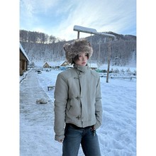 EME易盛易 座山雕复古龙虾扣夹克美式翻领短宽BOXY版型保暖外套女