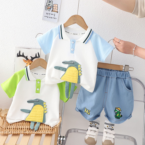 Boys Summer Suit  New Children's Summer Thin POLO Shirt Short-Sleeved Handsome Clothes Little Boy Hot Street Trend