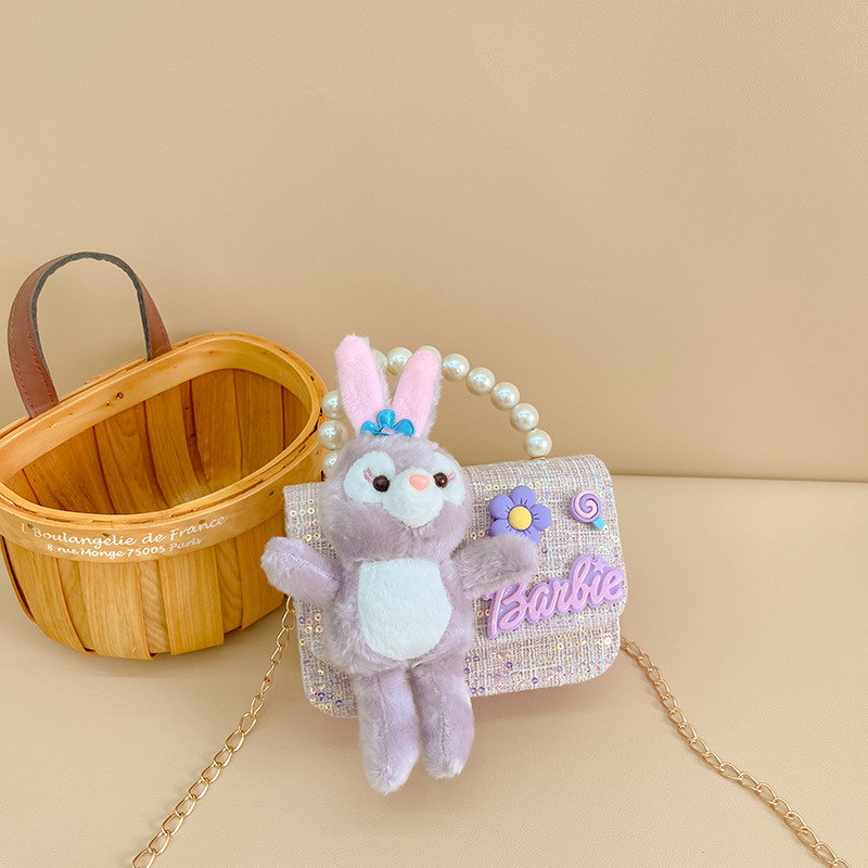 2023 nuevo bolso de los niños bolsa de hombro de conejo de dibujos animados estilo Chanel princesa bolsa perla portátil monedero bolsa