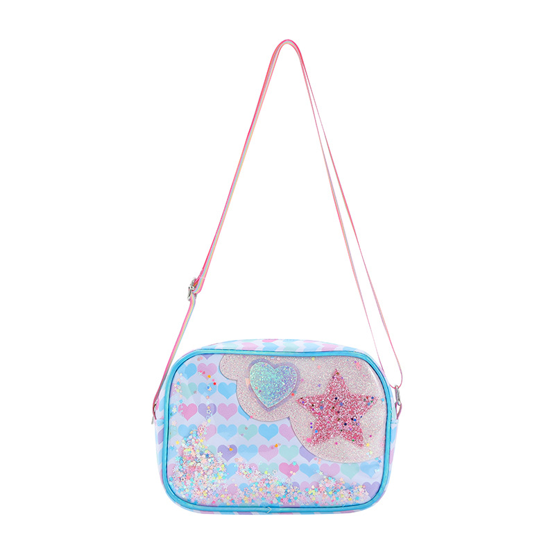 Star, Heart Shape Pattern All Seasons Season Women's Medium PVC Star Heart Shape Cute Square Zipper Crossbody Bag