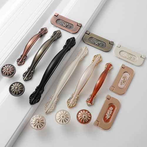 Modern simple cabinet door handle European style wardrobe door ivory handle black drawer single hole furniture small handle
