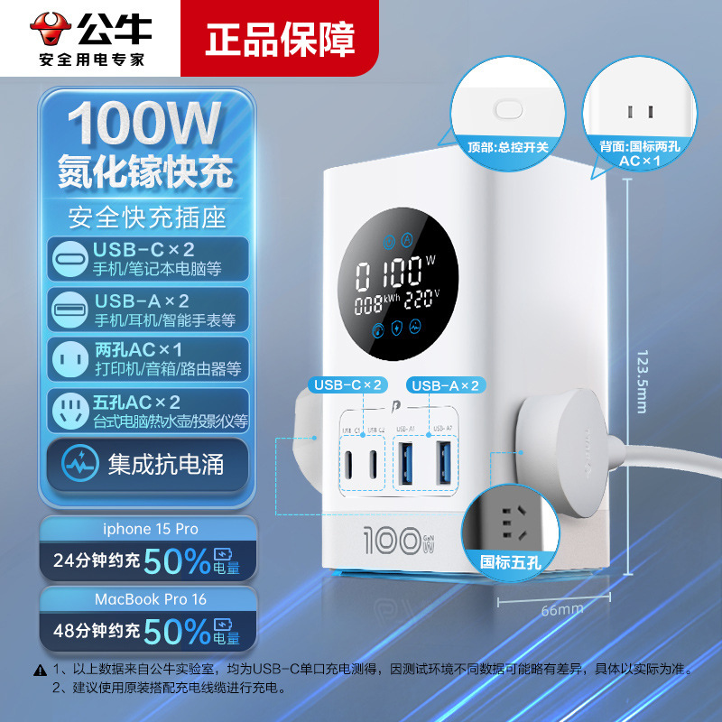 Regleta Bull de nitruro de galio — cargador de escritorio USB de carga rápida 20W/30W/67W para móvil y tablet