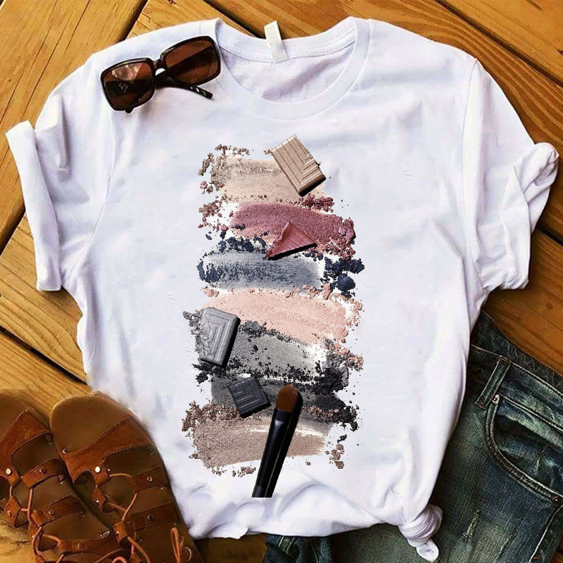 Paris fashion nail polish bottle printing short-sleeved T-shirt Women's European and American Foreign trade cross-border wish Paris fashion nail polish bottle printing short-sleeved T-shirt Women's European and American Foreign trade cross-border wish
