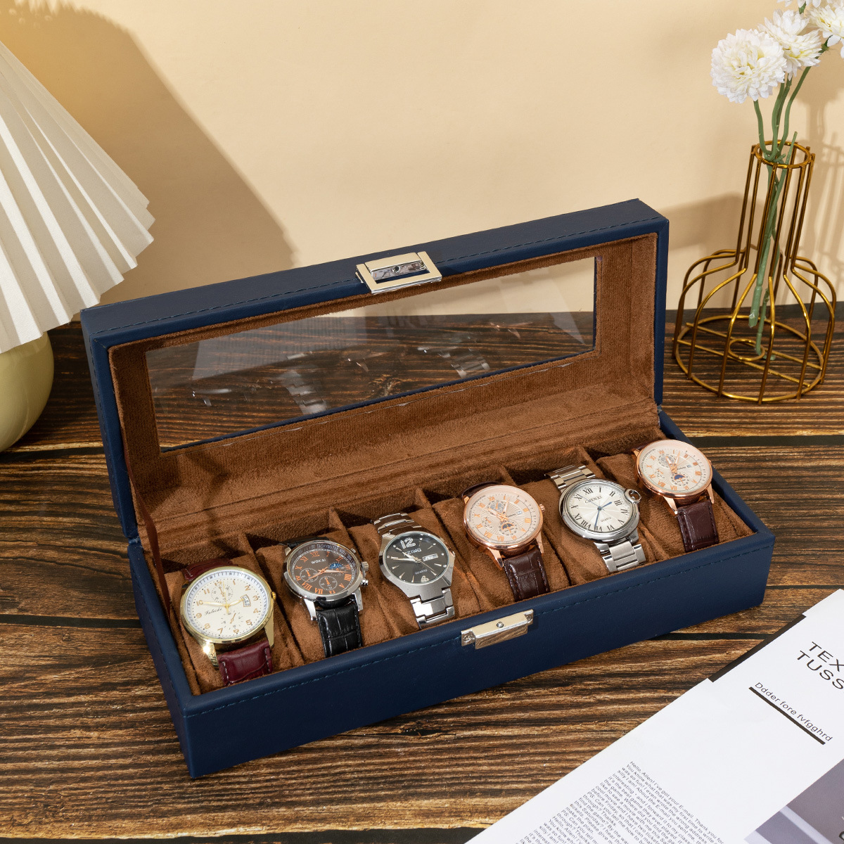 Caja de exhibición universal de cuero PU para relojes, embalaje portátil de alta gama para almacenamiento de múltiples relojes, ideal para dropshipping transfronterizo.