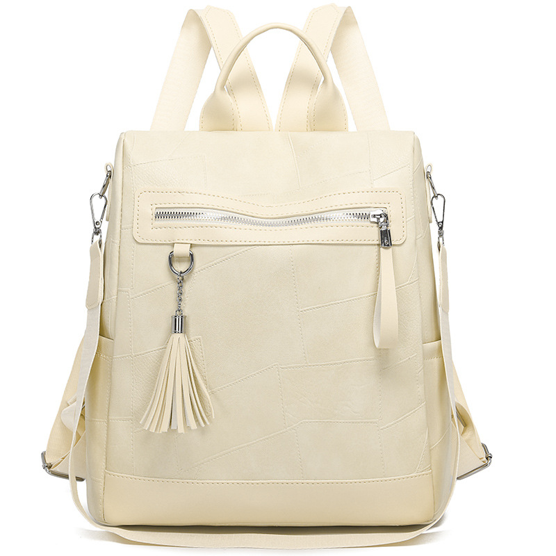 Mochila retro de cuero suave de costura para mujer AliExpress Tendencia de moda de gran capacidad Mochila coreana para estudiantes universitarios de cercanías