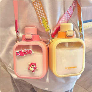 Cyber Celebrity Square Plastic Slipper Cup with Strap Girls Portable Outdoor Sports Kettle Children's Crossbody Cup