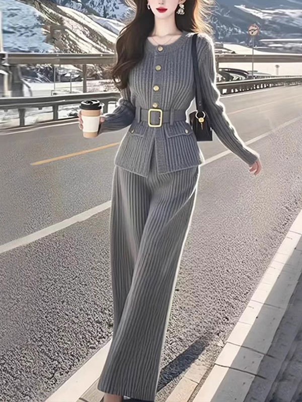2025秋独特绝美高级感气质显瘦针织外套裤子套装女一整套初冬穿搭|undefined
