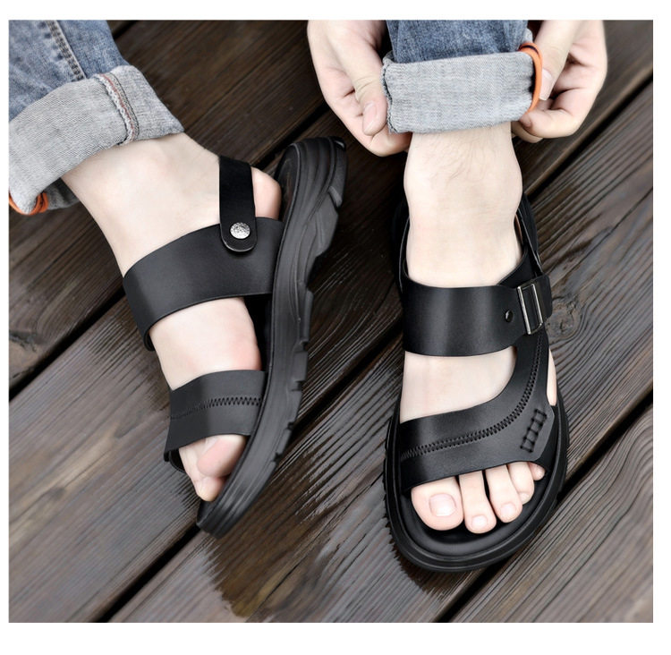 Dép sandal nam quai ngang đế bằng mềm nhẹ thoáng khí kiểu hai cách mang — Màu nâu, màu đen chi tiết 30