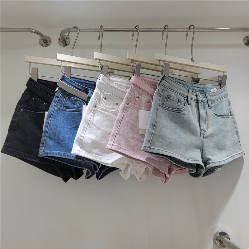 Pantalones Cortos de Mezclilla Lavada para Mujer Corte A con Elástico