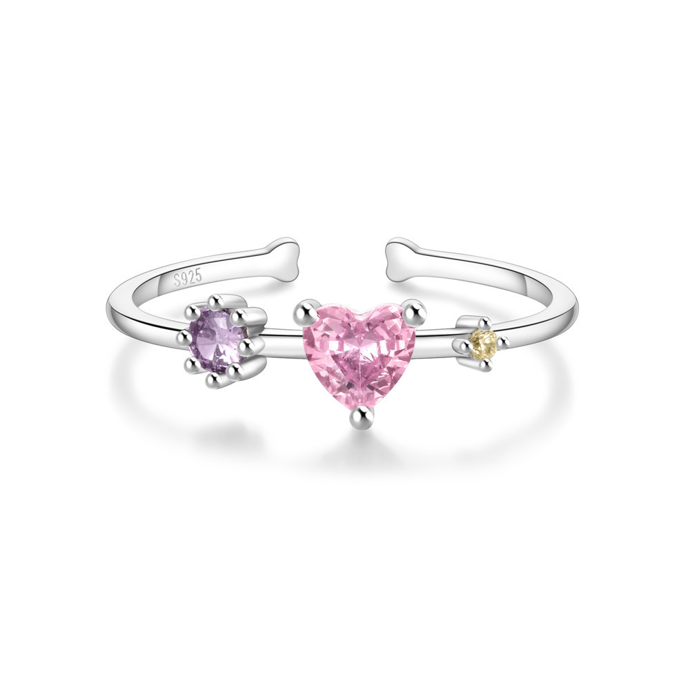 4g Weight Zircon Inlay Material Open Rings Classification Adjustable Ring Size 1 Piece Quantity Daily Occasion 925 Sterling Silver Material Heart Shape, Flower, Bow Knot Pattern Women's Gender Plating, Flowers Design Sweet, Shiny Style 925 Sterling Silver Zircon Heart Shape Flower Bow Knot Open Rings 46