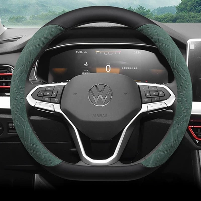 Steering wheel cover, Tiguan L Santana Lavida - exclusively-for-the-public-d-type-black-and-green-ultra-thin-suede-model-volkswagen-cc