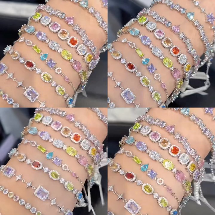 Korean Style Colorful Zircon Square Bracelet Summer Sweet Fresh Simple Bracelet Women's Light Luxury High-End Jewelry Wholesale