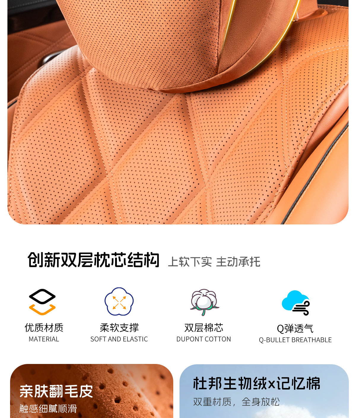 Cross-Border New Car Headrest and Lumbar Support Set, Universal for Spring and Summer, Head and Neck Protection Pillow, Car Seat Cushion