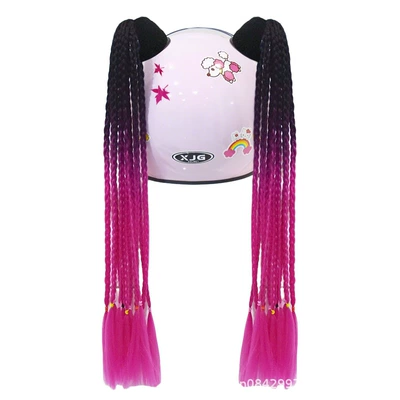 Cup Ponytail Wig Motorcycle Motorcycle – Motosiklet dəbilqələri - black-rose-red-thin-2-strips