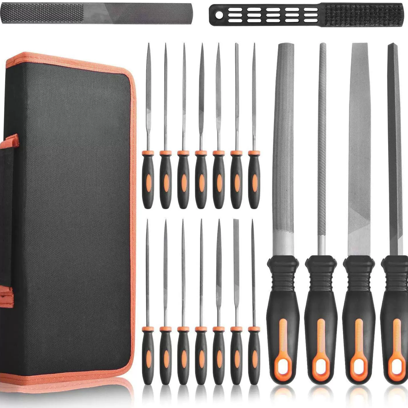 20件金属锉刀套装平面三角半圆圆形大锉刀和14件针锉木制工具组套