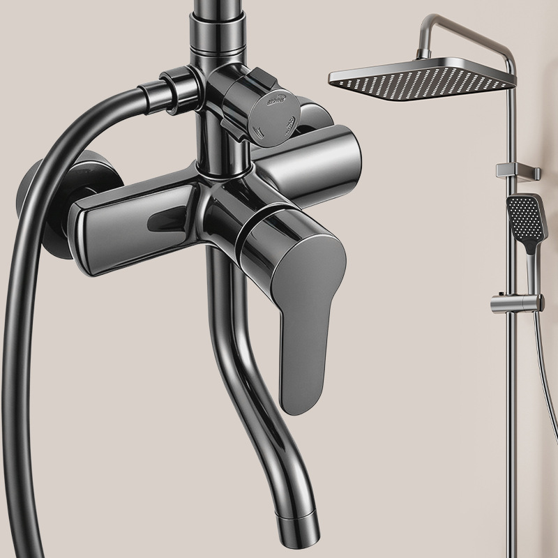 Fábrica transfronteriza ABS pistola gris 4 función presurizada calentamiento frío pantalla digital atmósfera lámpara ducha fuente de baño doméstico al por mayor