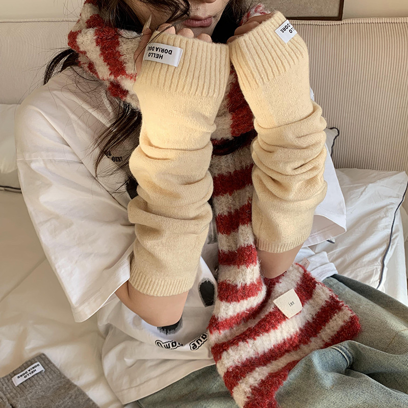 Mujeres guantes de medio dedo de otoño y invierno lindo estilo coreano medio dedos de escritura guantes calientes mangas de lana de punto