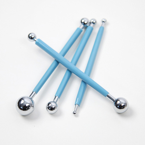 Ultra-light clay soft clay modeling fondant flower shape tool 4 pieces 8 heads solid ball-shaped rod carving set steel pen 