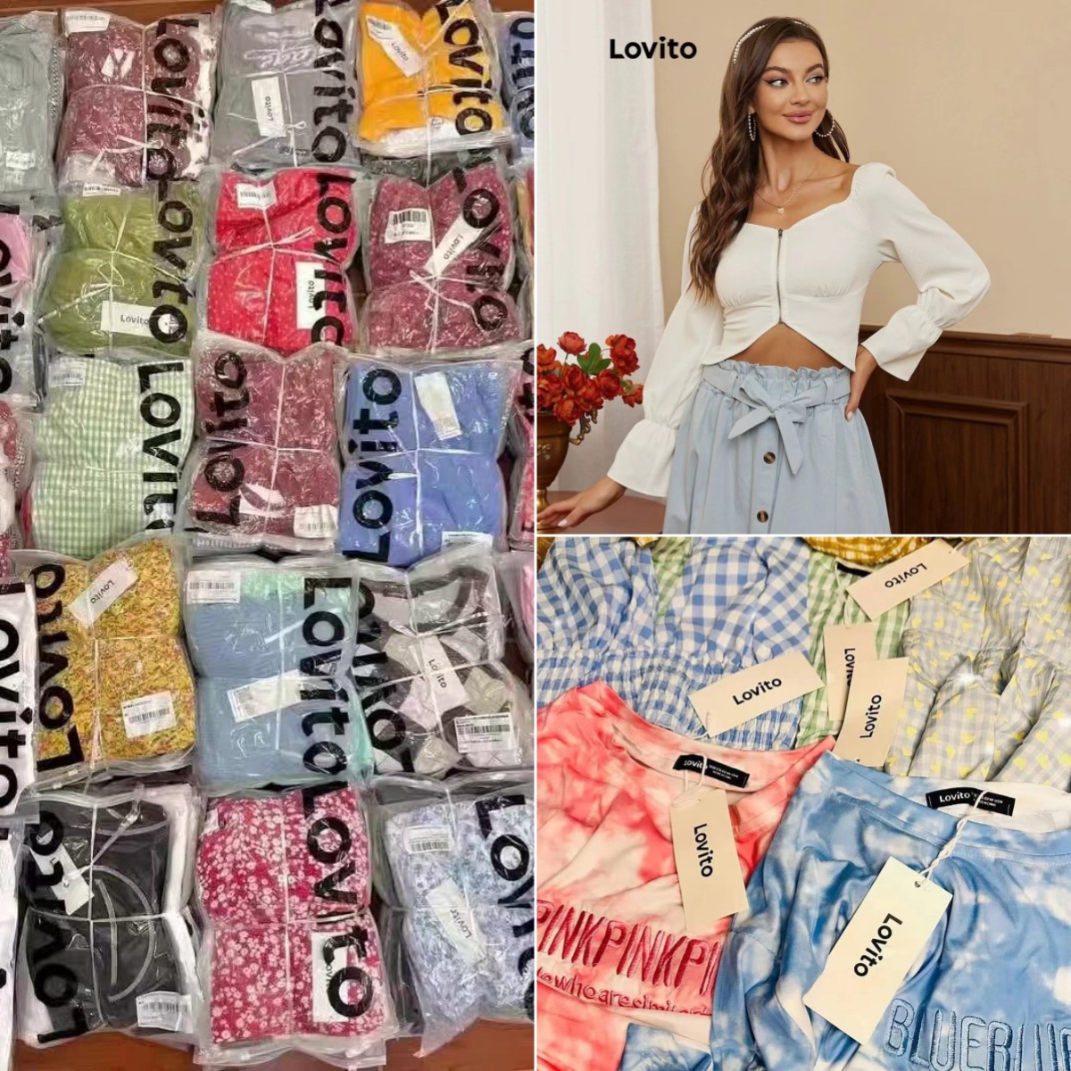 外贸品牌Lovito女装 时尚靓妹甜美辣妹欧美风杂款上衣裤子 连衣裙