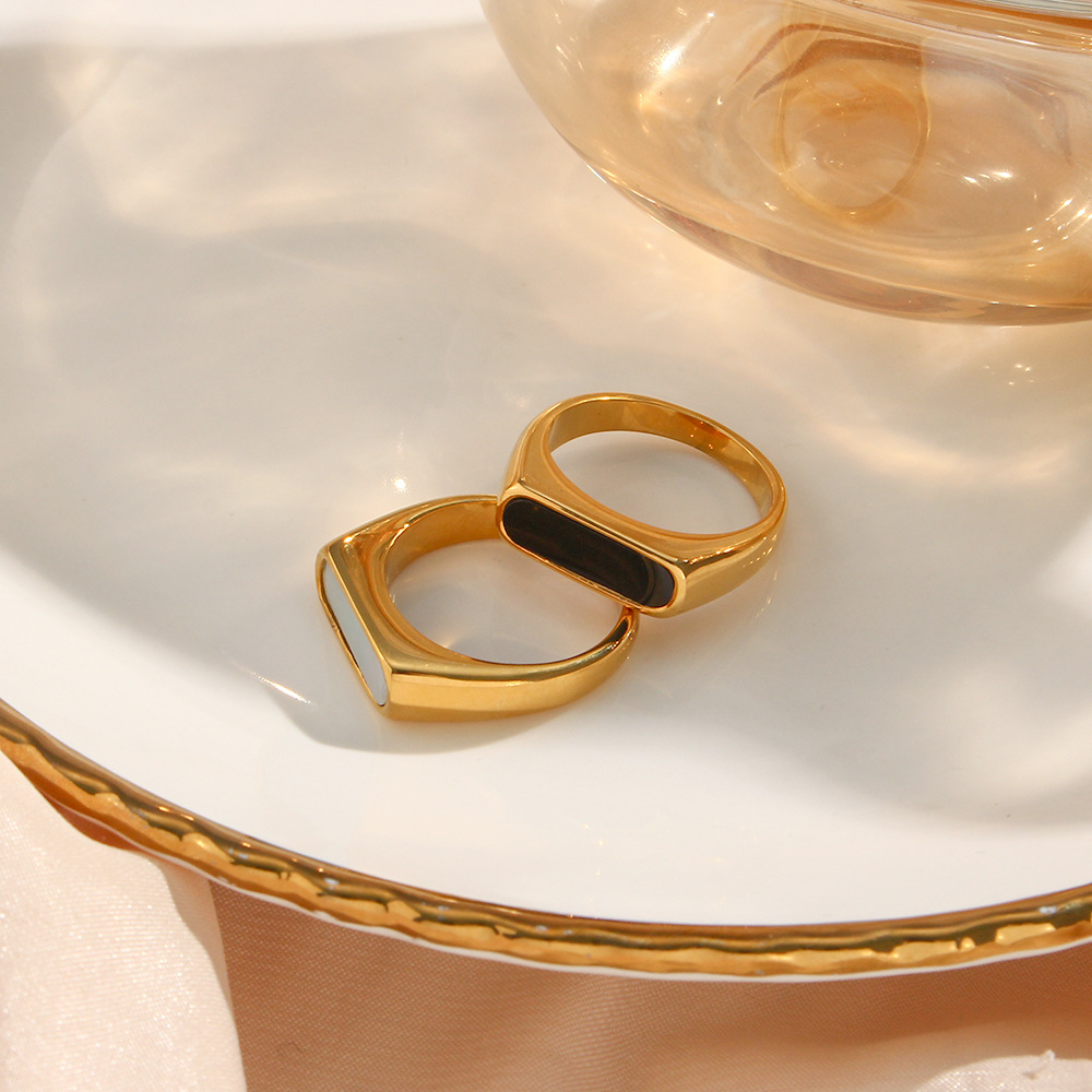 18K Gold Plated Plating Material PVD Coated Real Gold Plated 18K Gold Rectangle 304 Stainless Steel Fashion Waterproof Non Tarnish Rings