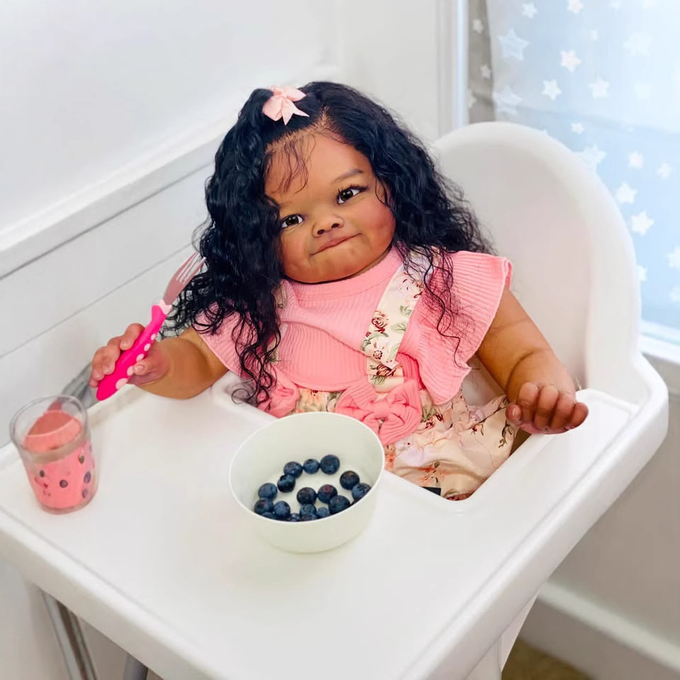 NPK genuino 24inch hoyuelo sonriente tono de piel oscuro muñeca Raya cabello implantado a mano fuente transfronteriza