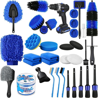 Bristle Brush, Cleaning Brush, Car — Car cleaning tools - 33-piece-set-a-shipped-as-pictured-electric-drill-not-included