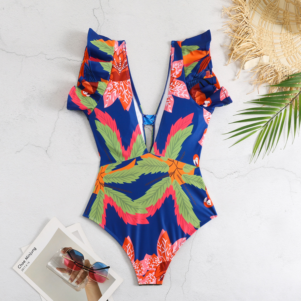 315g Weight Short Sleeve Sleeve Length Polyester Fabric Type Short Top Length One-pieces Tops Type 1 Piece Quantity Swimming Occasion V Neck Neckline Slim Fit Type Printing Pattern Women's Gender Vacation Style Women's Vacation Printing 1 Piece One Piece Swimwear 5