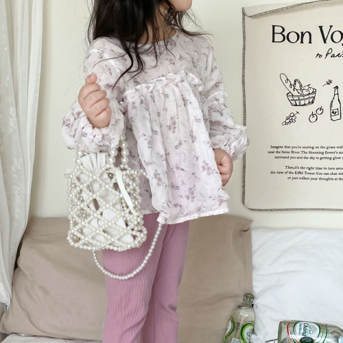 Little girl fashion handbag retro princess woven pearl crossbody bag  new style girls wear accessories bag