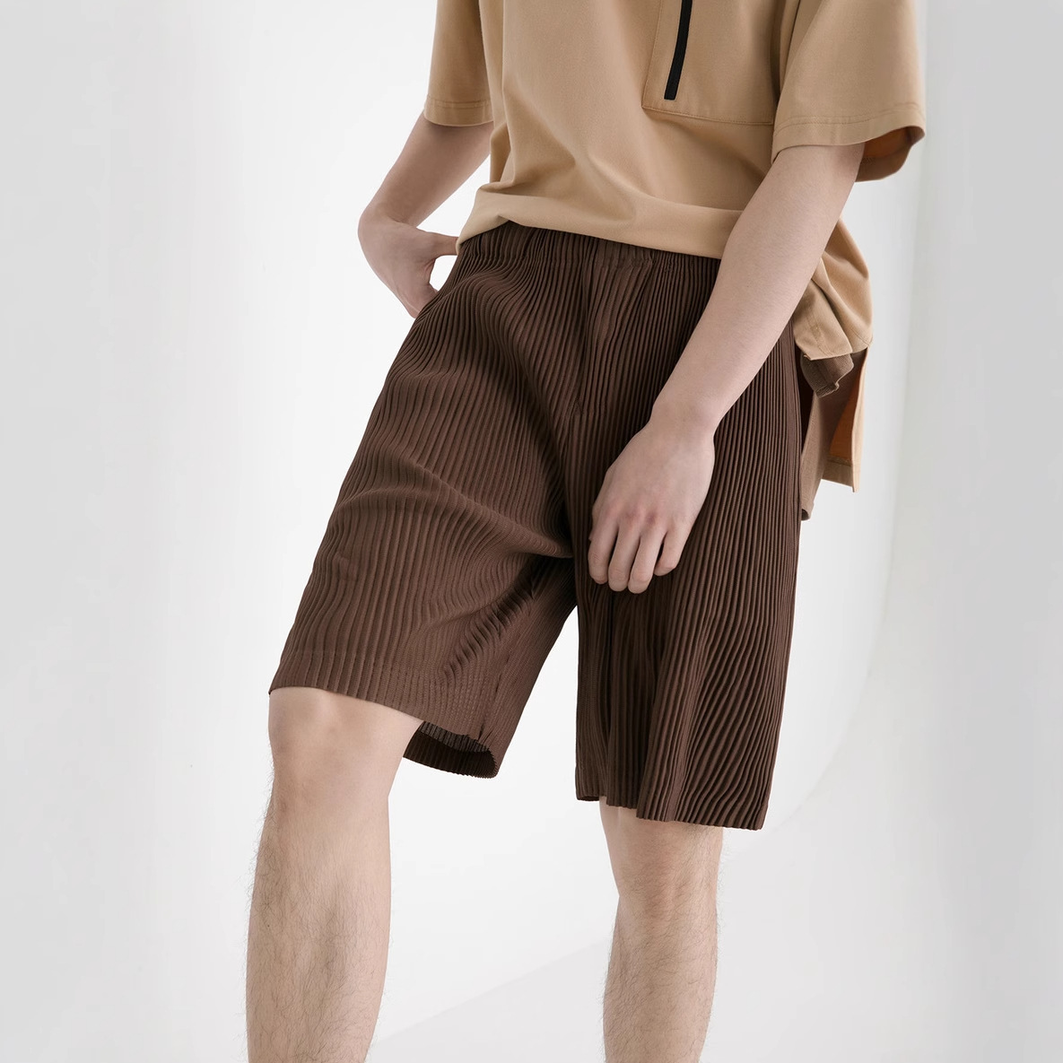 Miyake Clothing Library Pleated Men's Shorts Drapedy Five-Quarter Pants Loose and Versatile Youth Summer Jf148 Simple and Casual