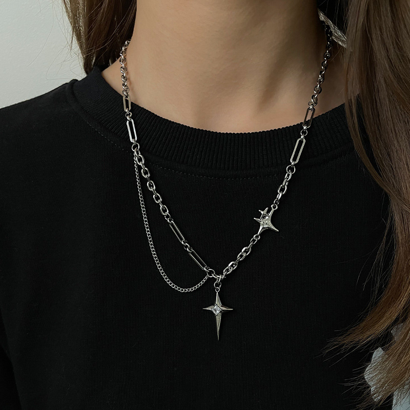Niche Design Star Cross Necklace Trendy ins Hip-Hop Neutral Style Sweater Accessories Light Luxury Sweater Chain Niche Design Star Cross Necklace Trendy ins Hip-Hop Neutral Style Sweater Accessories Light Luxury Sweater Chain