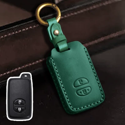 genuine leather – Car key bag - green-2-keys