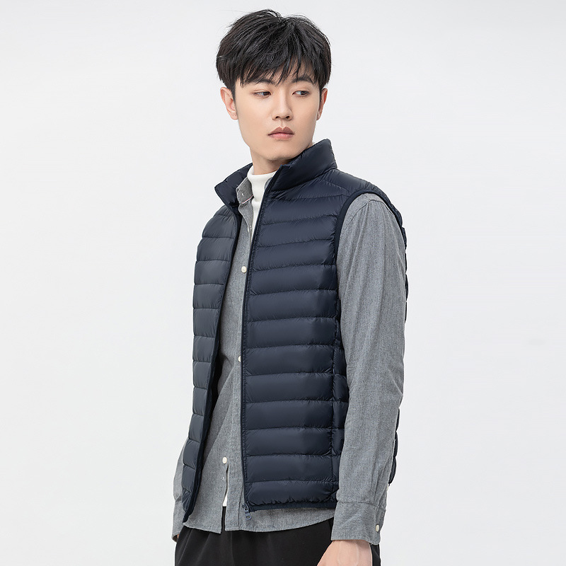남성 경량 오리털 패딩 조끼 하이넥 집업 베스트