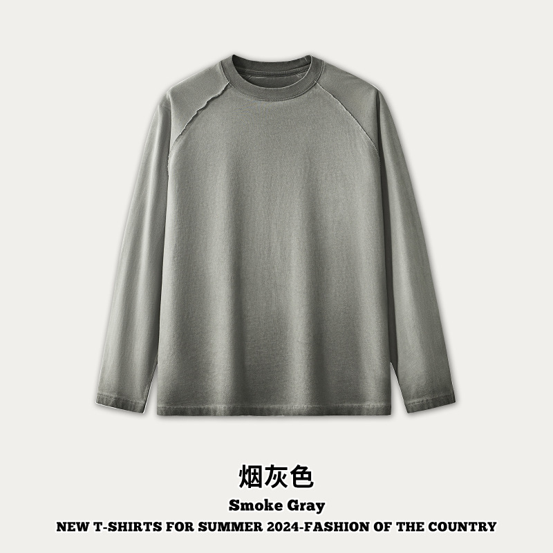 DEメンズ | 潮牌新商品270G重ポンド水洗い長袖tシャツ男反底炒め色マカロン綿男tシャツ|undefined