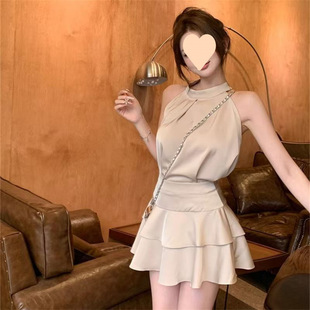 Summer Daughter-Like Palace Style High-End Pure Lust Top Ruffled Skirt Two-Piece Suit Dress for Women